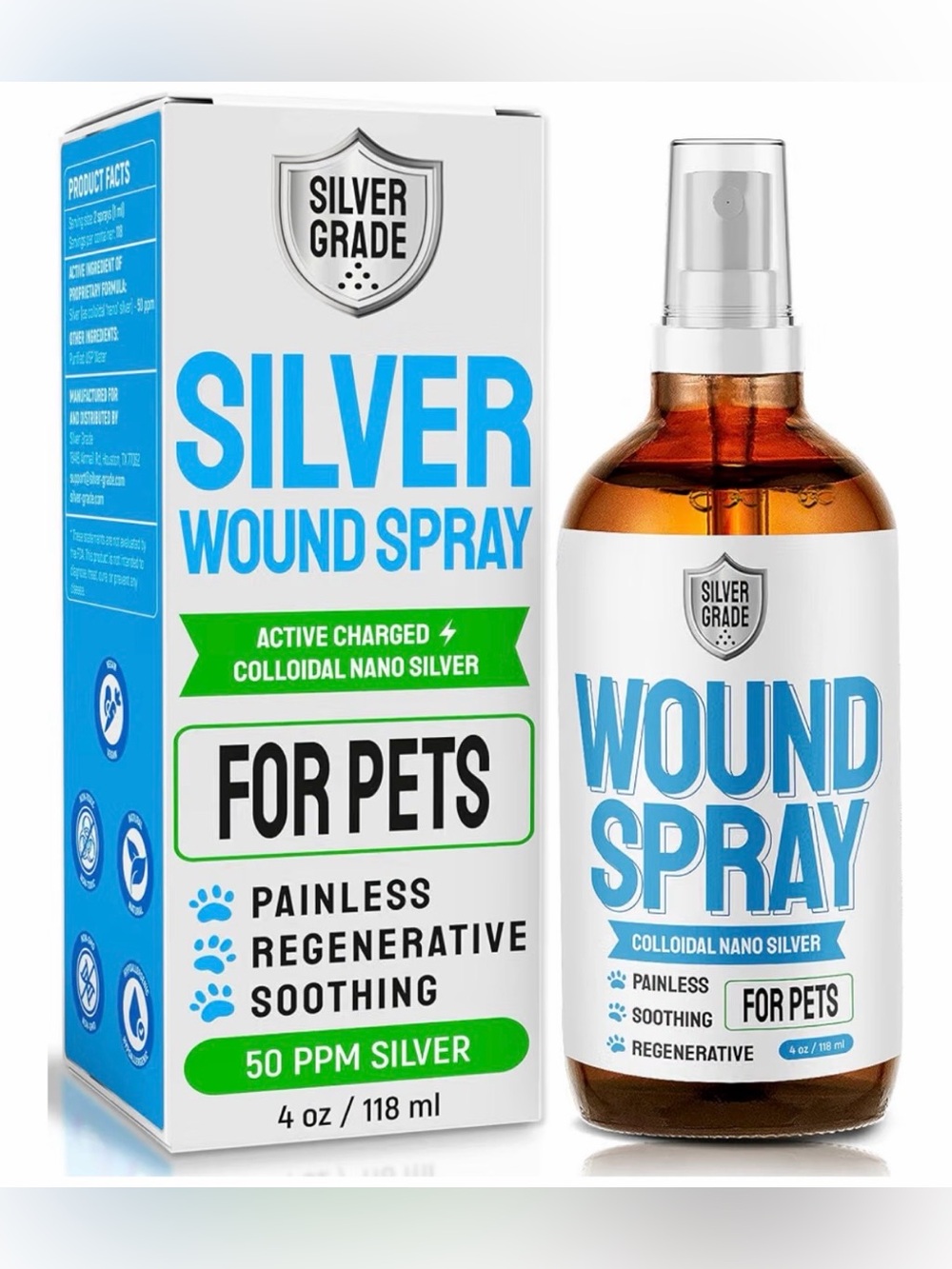 Silver Grade Wound Spray For Pets Colloidal Nano Silver 50 PPM - 4 oz - NIB